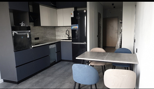 Деревянный стол Колон Лофт 120(160) х 75 черный матовый / бетон фото покупателя 25