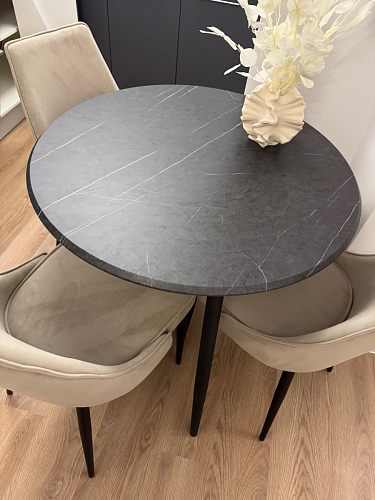 Стеклянный стол Абилин 100(140)х100х76 мрамор черный / черный матовый фото покупателя 33