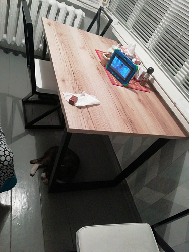 Стеклянный стол Фостер 120(160)х120х76 белый мрамор / черный фото покупателя 18