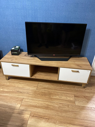 ТВ-тумба Эго Т-3 на ножках бетон светлый / белый глянец фото покупателя 8