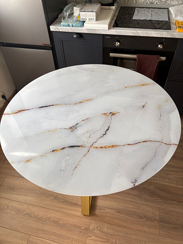 Стеклянный стол Норфолк d100 белый мрамор / черный фото покупателя 24