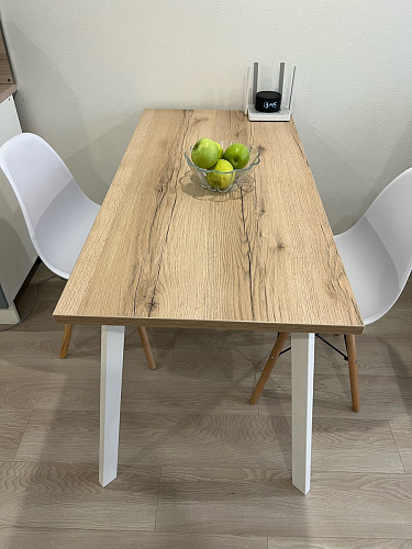 Стеклянный стол Фостер 120(160)х120х76 белый мрамор / черный фото покупателя 72