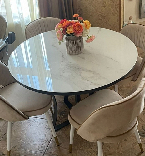 Стеклянный стол Нейтон белый мрамор / золото фото покупателя 6