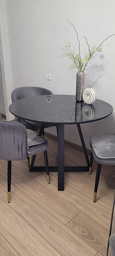 Стеклянный стол Норфолк d100 белый мрамор / черный фото покупателя 42