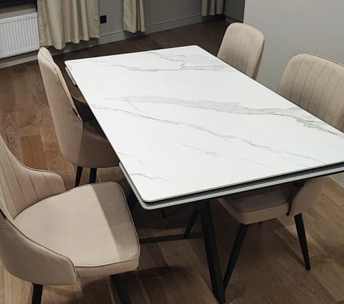 Керамический стол Вилли 140(200)х80 белый мрамор snow white / черный фото покупателя 77