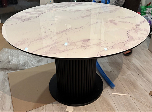 Стеклянный стол Фостер 120(160)х120х76 белый мрамор / черный фото покупателя 81