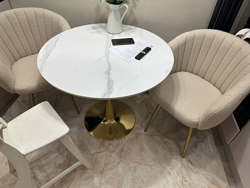 Керамический стол Тулип 90х74 белый мрамор / черная пленка / белый фото покупателя 24