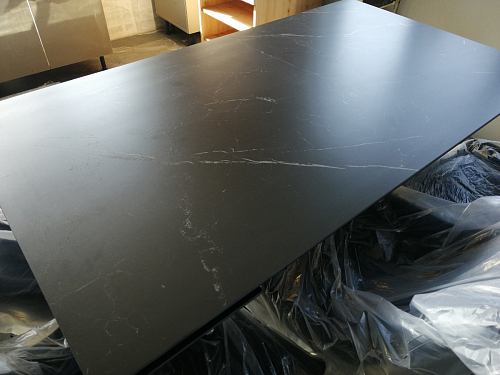 Стеклянный стол Хасселвуд 160(220)х90х77 белый мрамор / черный фото покупателя 18